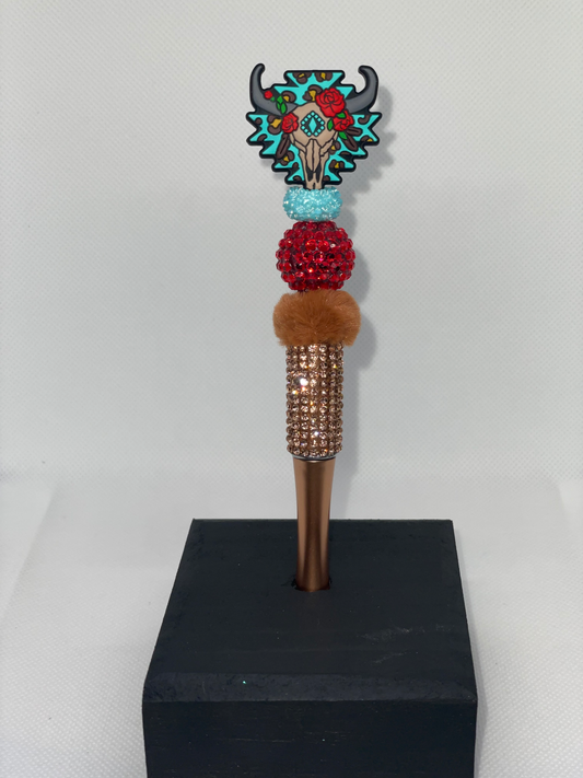 Western cattle gold rhinestone pen