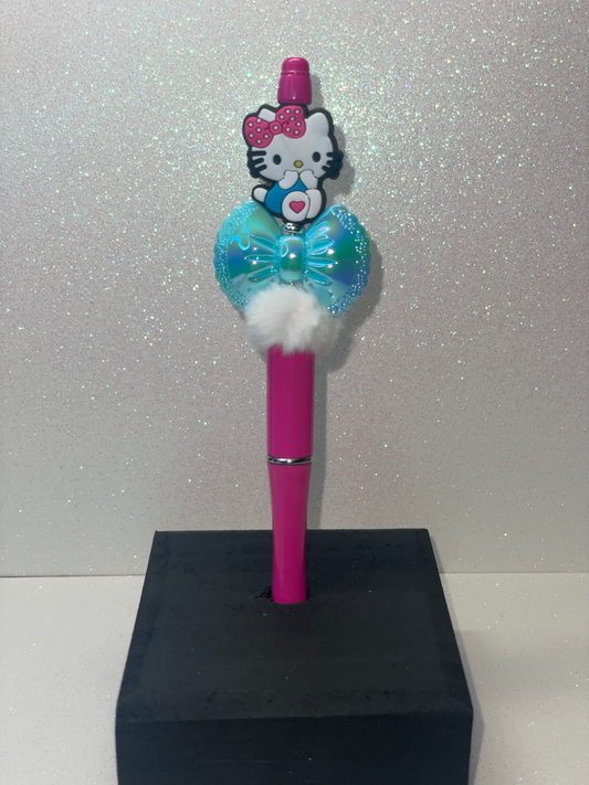 HK Turquoise bow pink pen