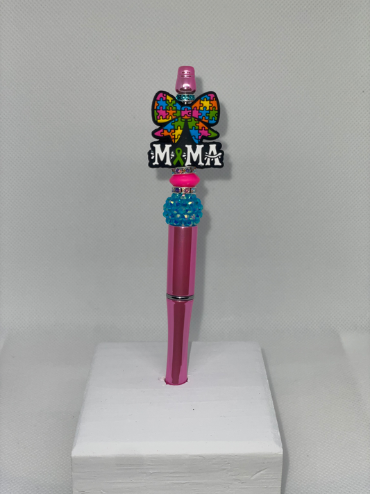 Autism Mama bow pink pen
