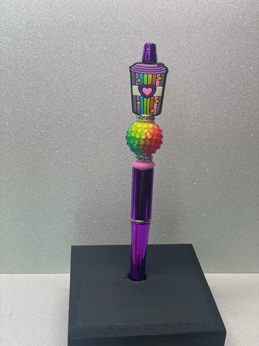 Rainbow coffee cup purple pen