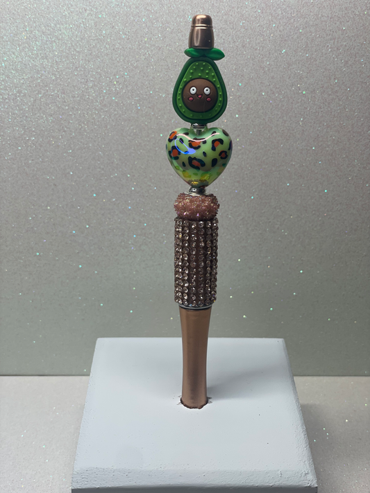 3D Avo leopard heart rhinestone pen