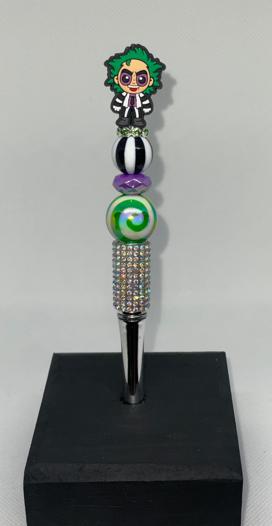 Beetle Juice silver rhinestone pen