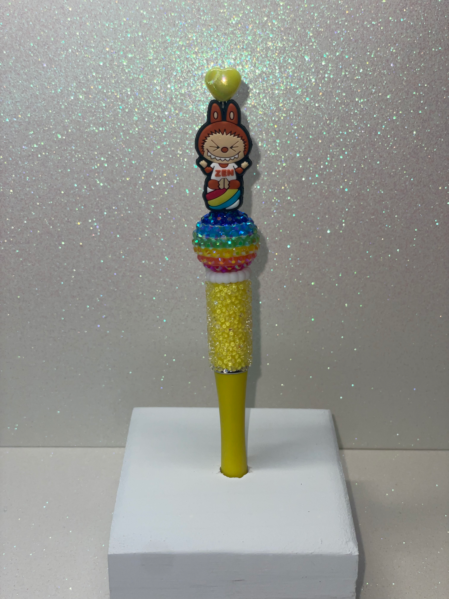 Labubu rainbow rhinestone yellow pen