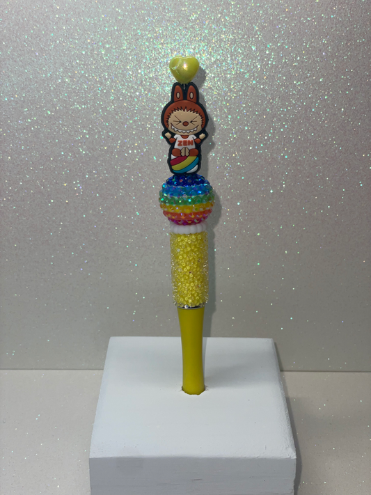 Labubu rainbow rhinestone yellow pen