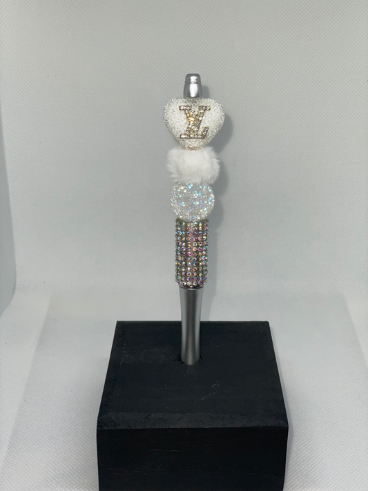 LV Heart white rhinestone pen