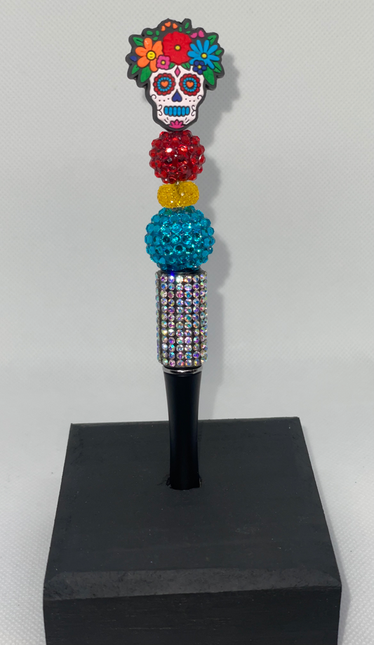 Dia de los Muertos black rhinestone pen