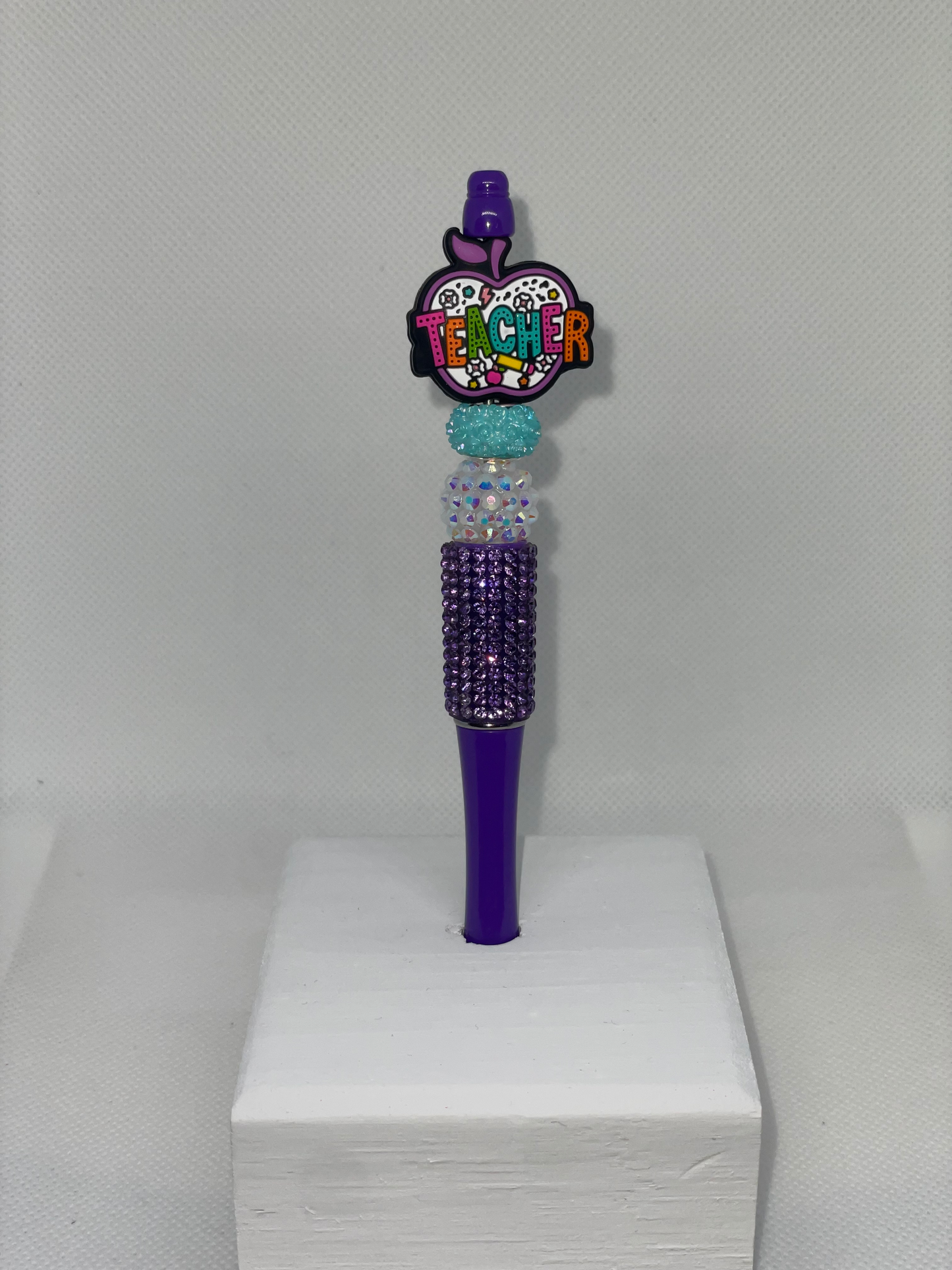 Teacher colorful apple rhinestone purple pen