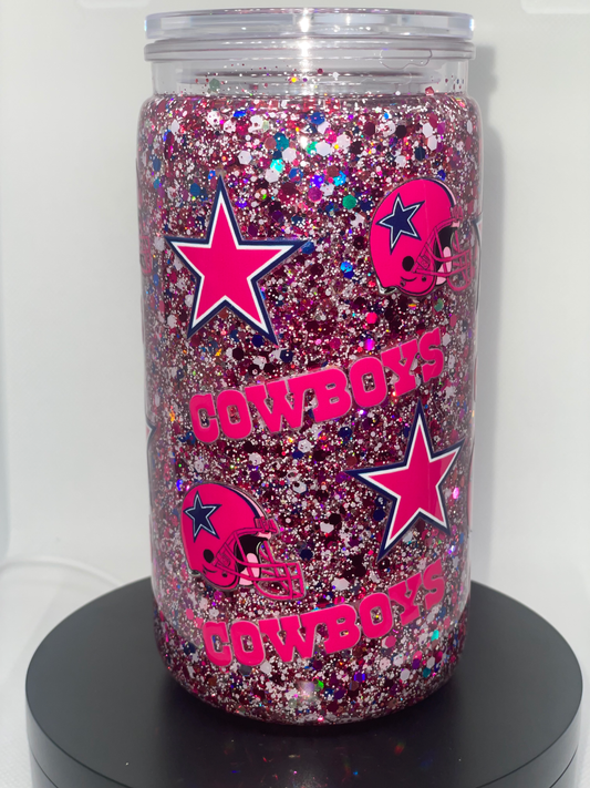 Pink D Cowboys snow globe