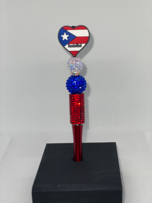 Puerto Rico red rhinestone pen