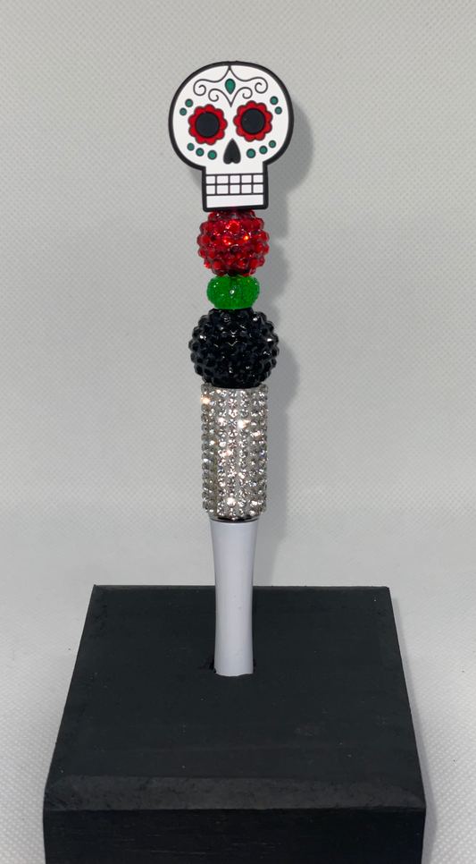 Sugar Skull white rhinestone pen