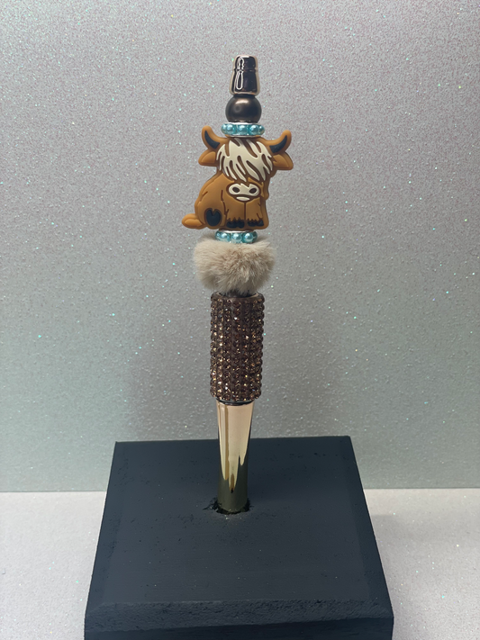 Highland Cow gold rhinestone pen