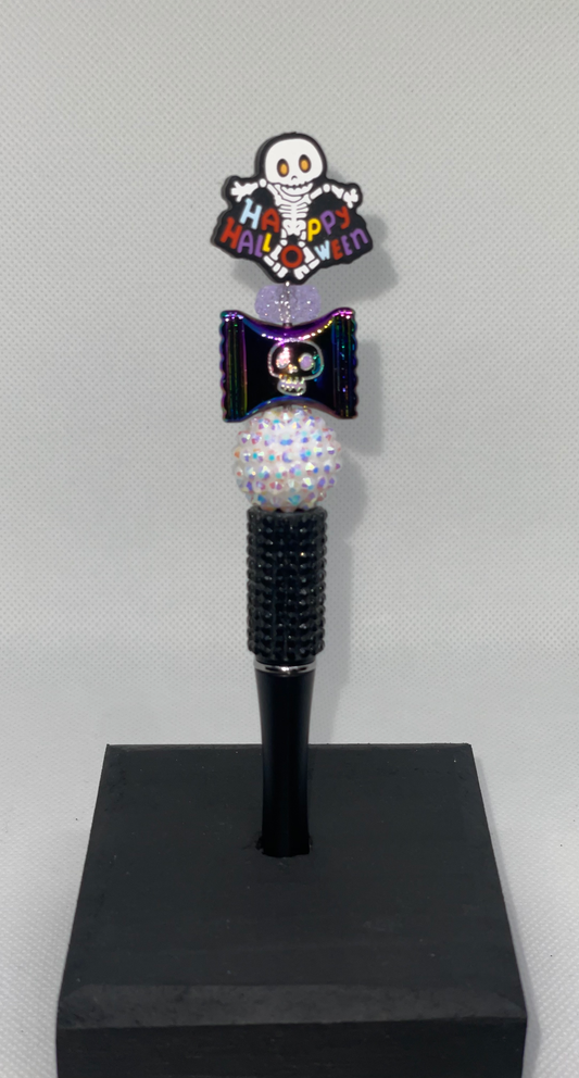 Skeleton Halloween black rhinestone pen