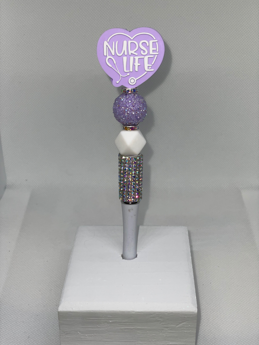 Nurse life purple rhinestone pen