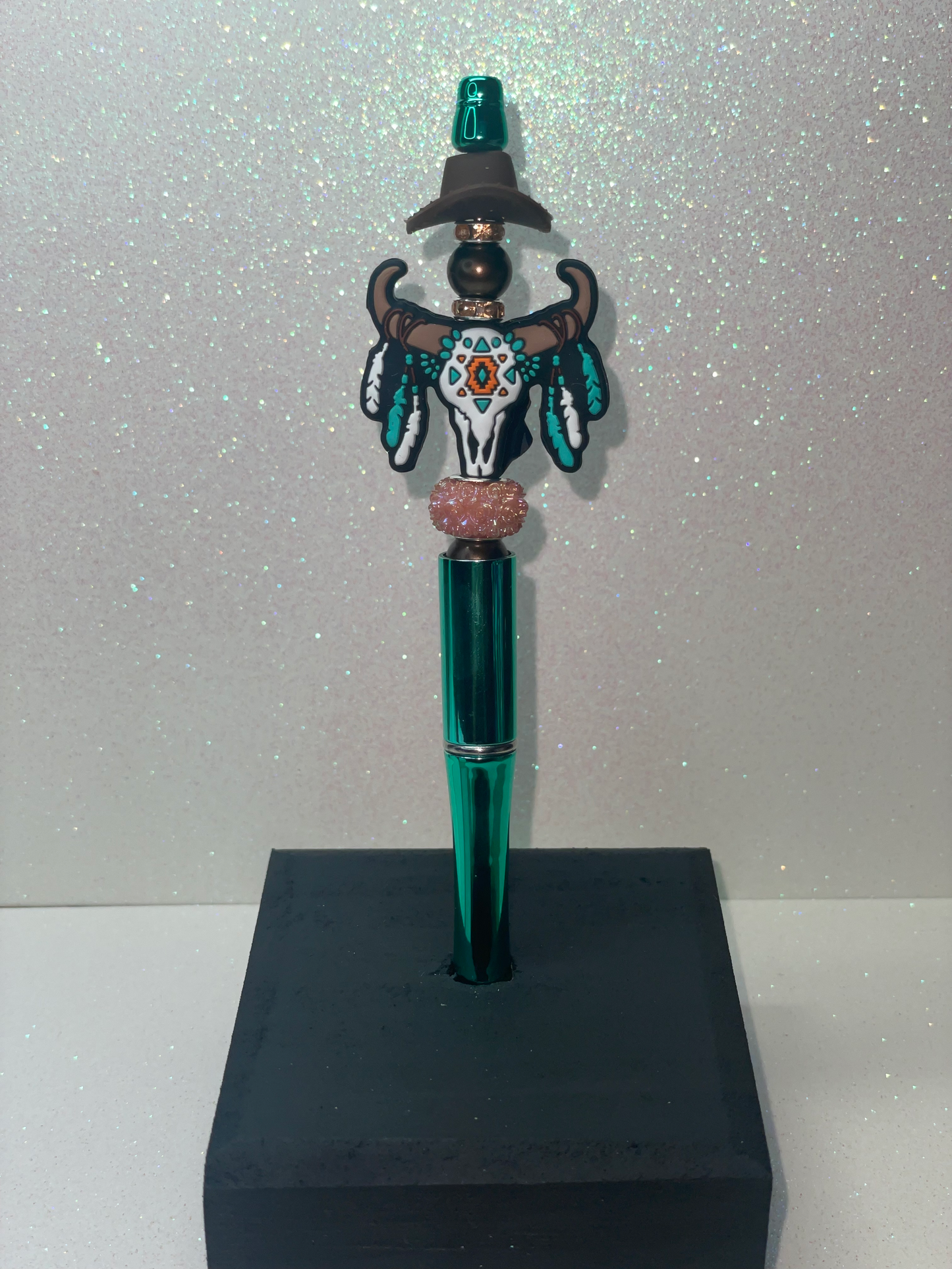 Western cattle skull teal pen