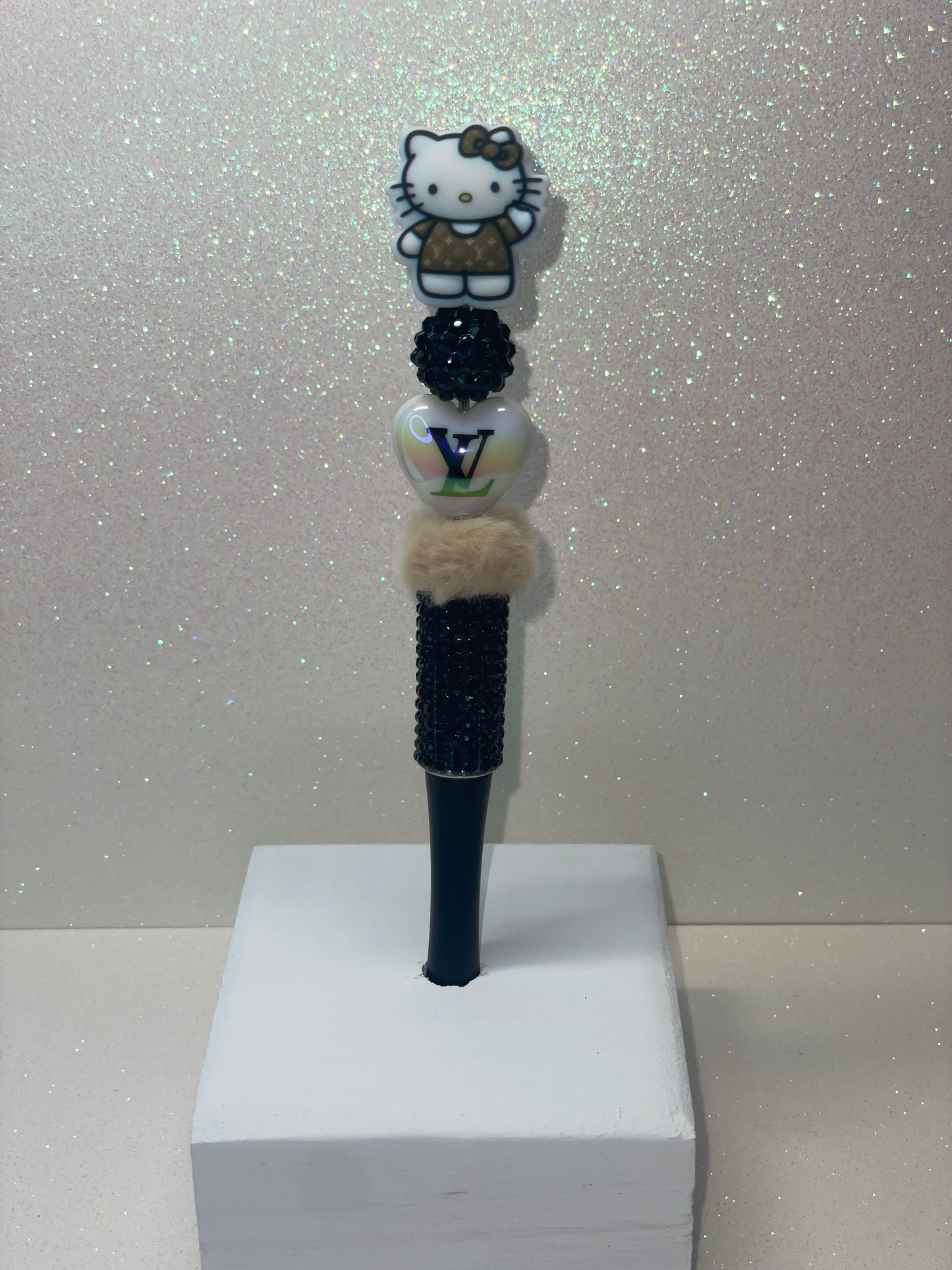 HK LV Designer rhinestone black pen