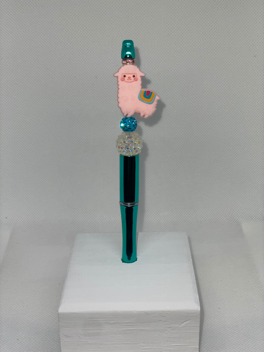 Pink Alpaca teal pen