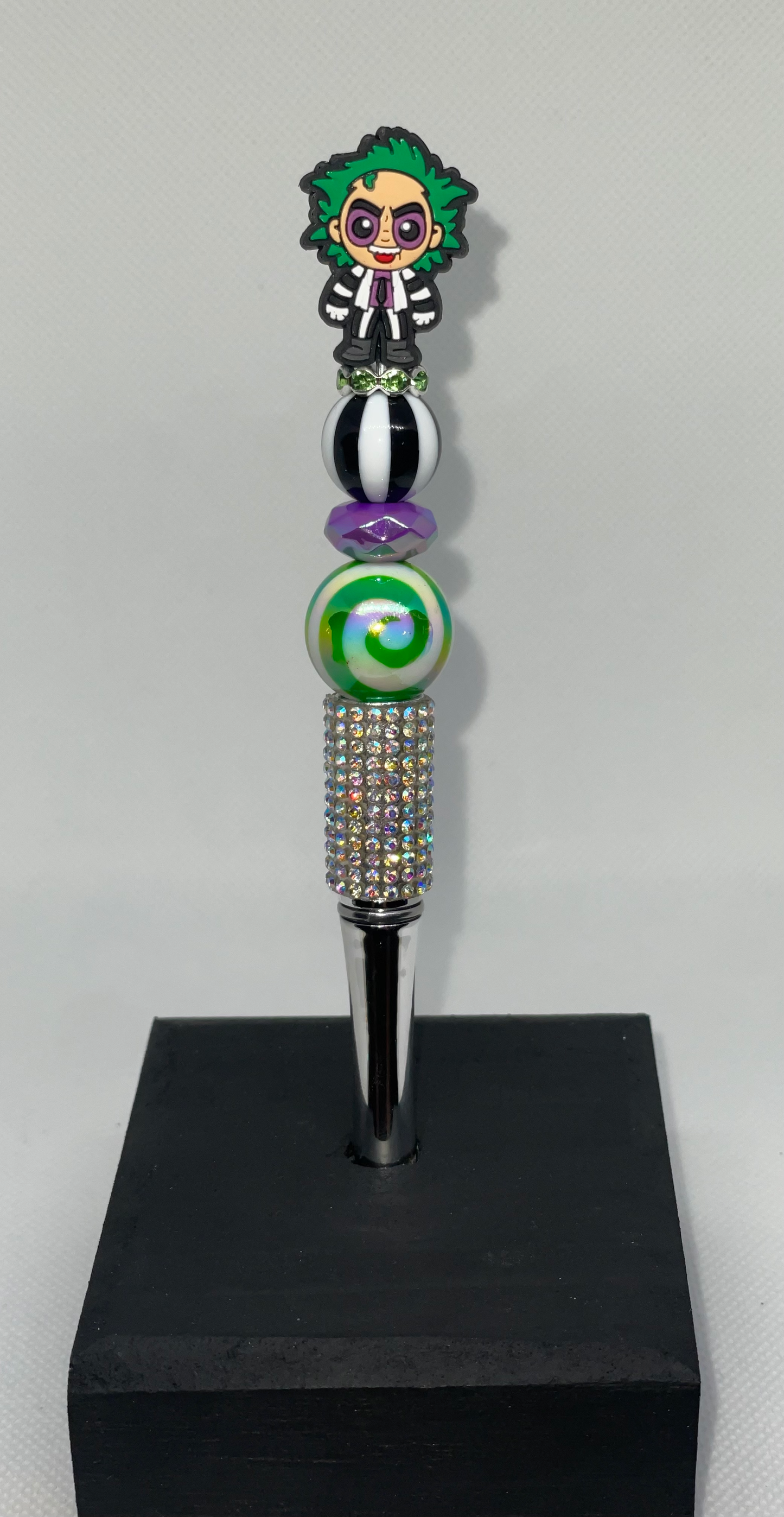 Beetle Juice silver rhinestone pen