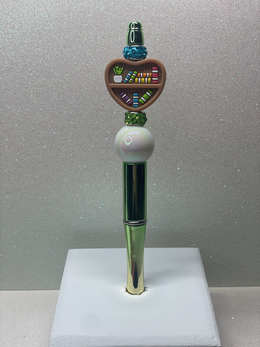 3D Heart bookworm green pen