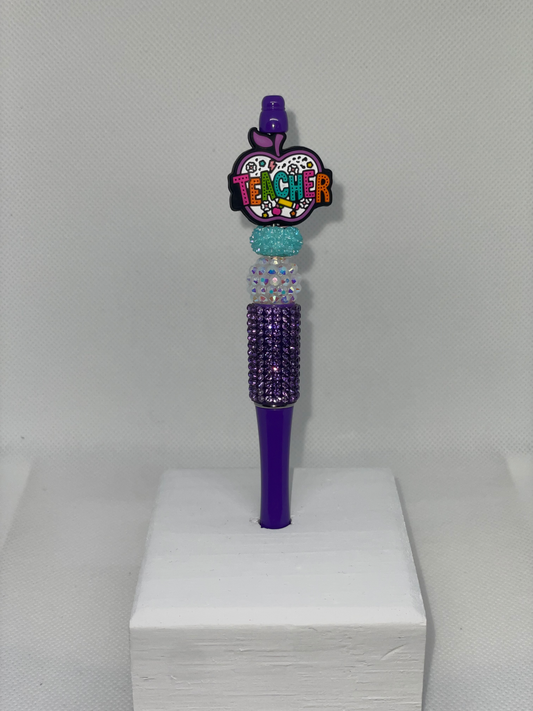 Teacher colorful apple rhinestone purple pen