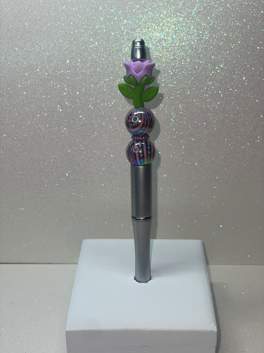 3D Purple Rose silver pen