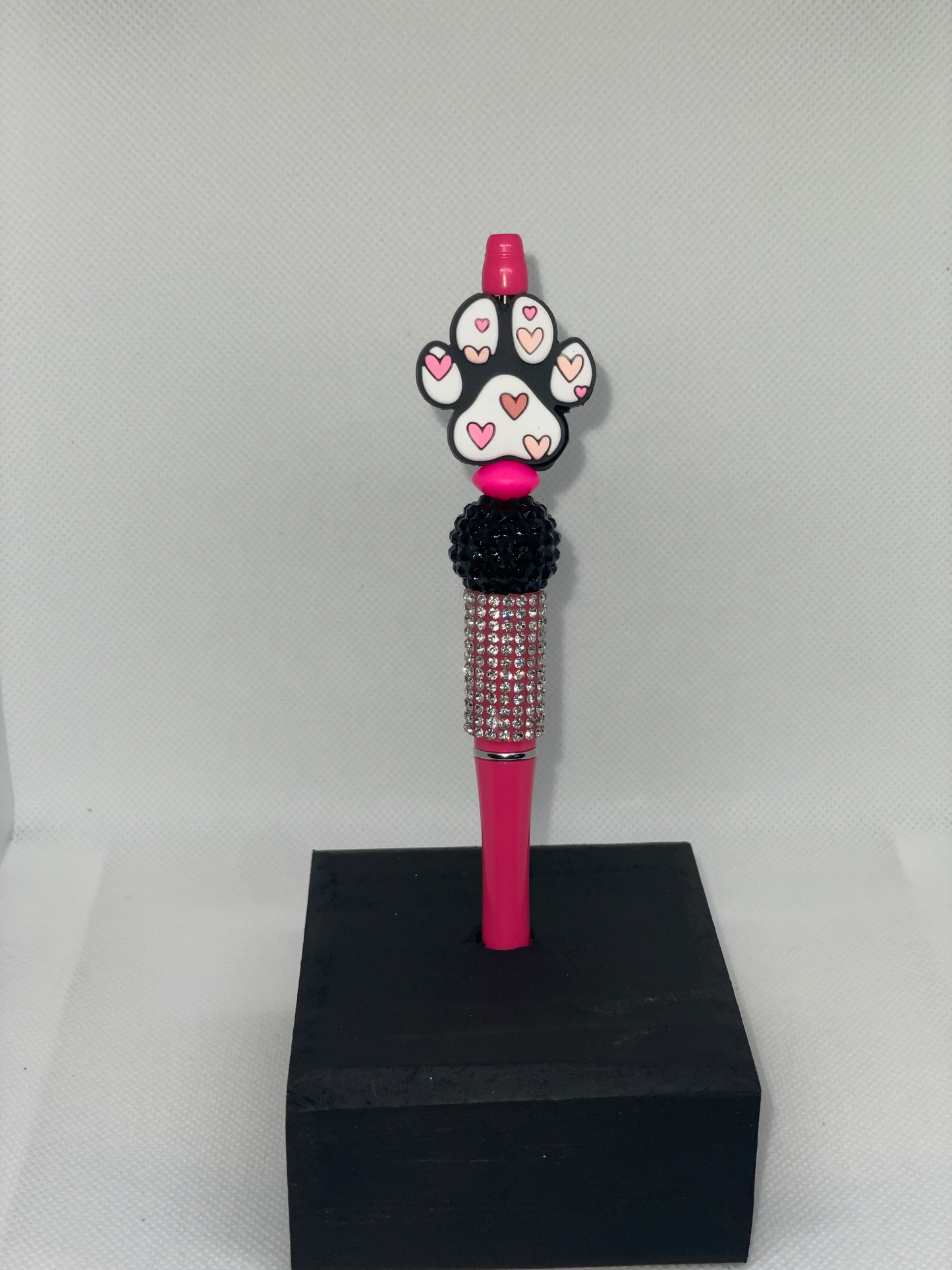 Pink Paw print with hearts rhinestone pen