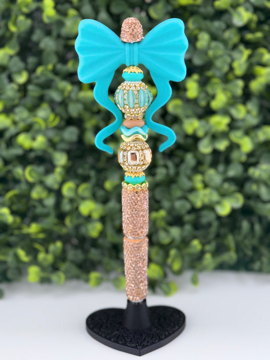 Teal Champagne Bow Pen