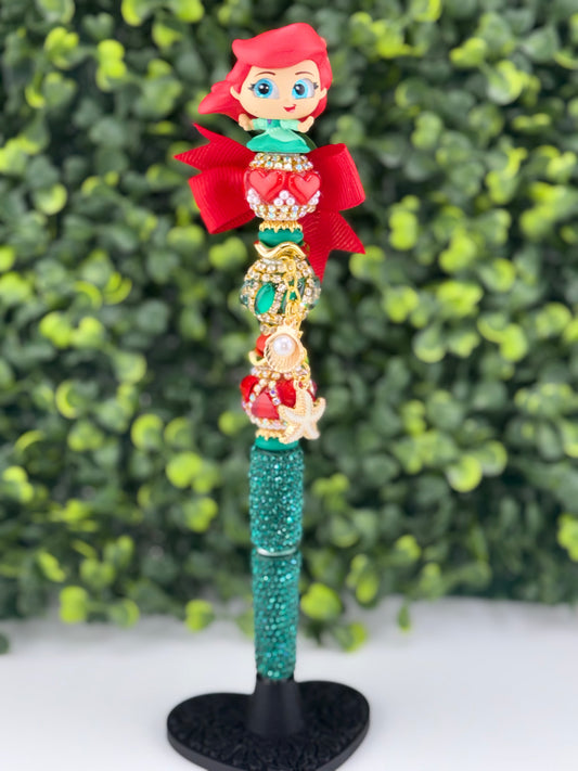 Ariel Teal Rhinestone pen with charms