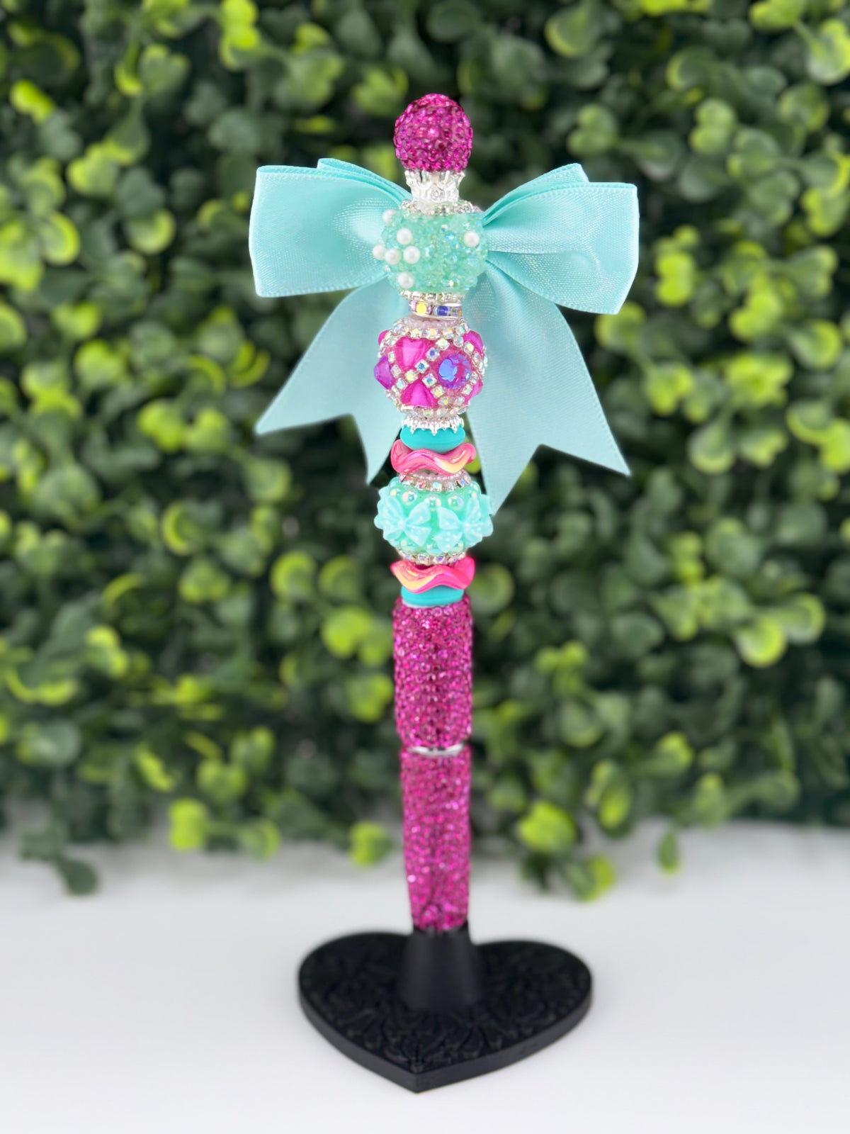 Pink Teal Satin Bow pen