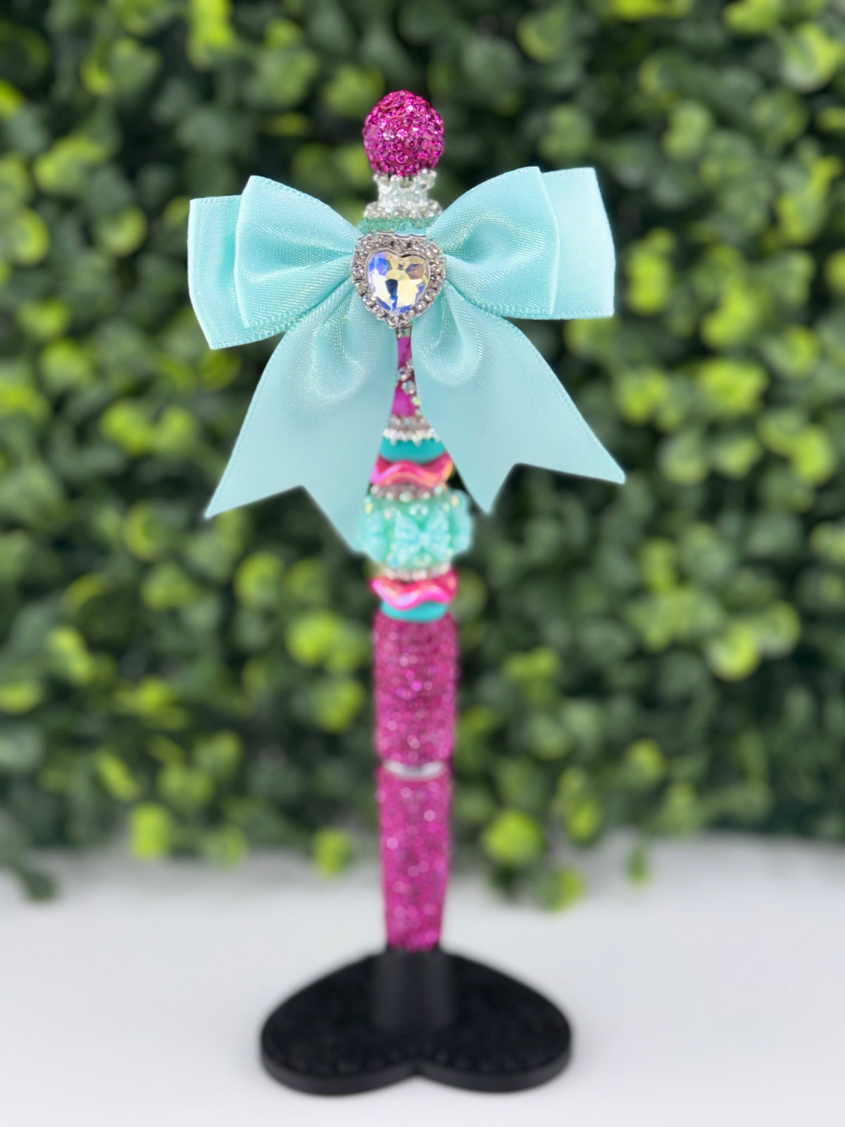 Pink Teal Satin Bow pen
