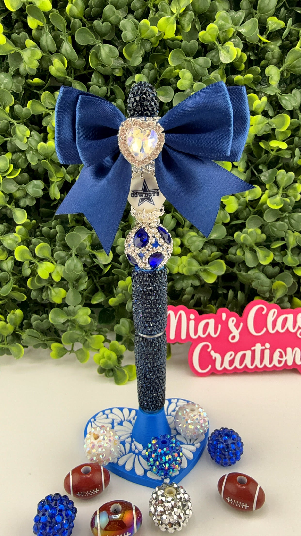 D Cowboys Navy Bow Rhinestone pen
